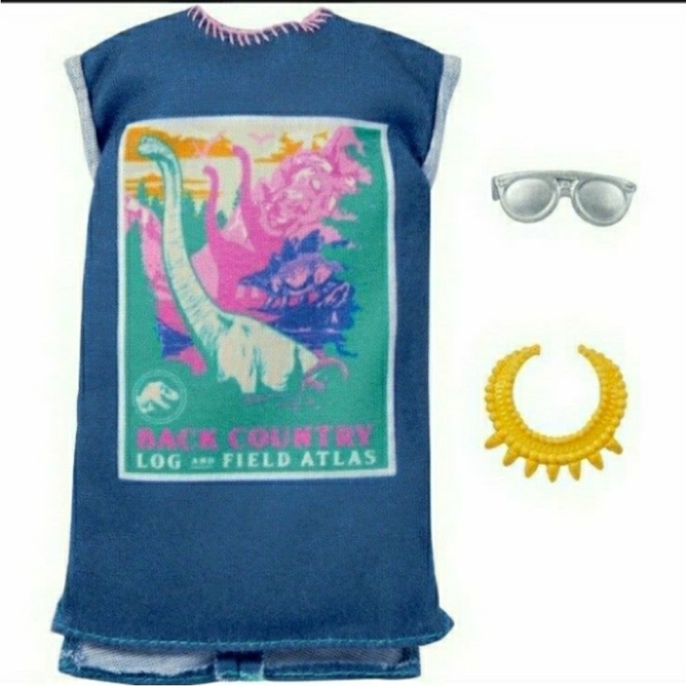 Barbie x Jurassic World Fashion Pack with Dino T-Shirt Dress & Acc's.